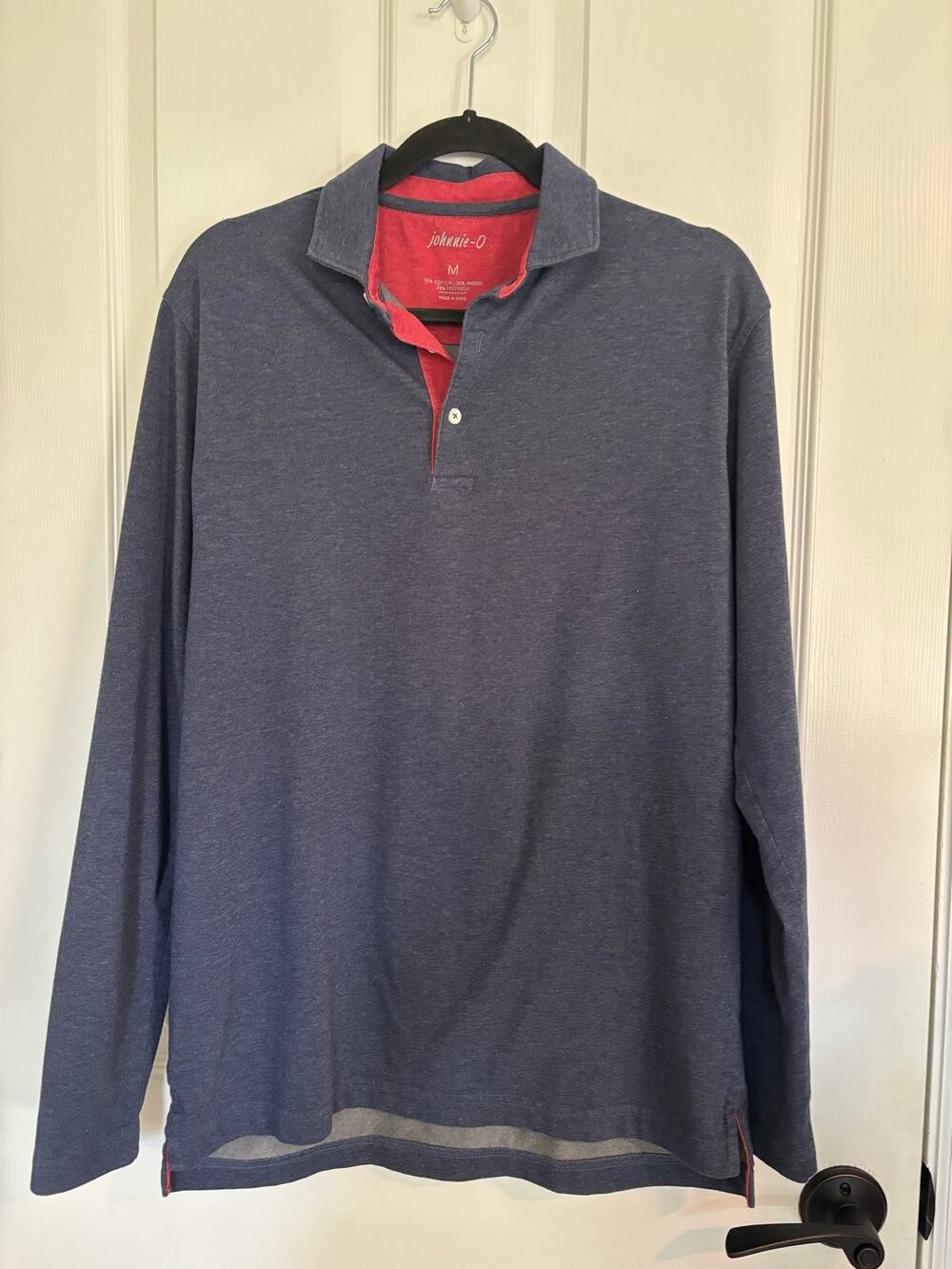 Johnnie-O Heathered Blue Long Sleeve Polo Shirt Men Medium